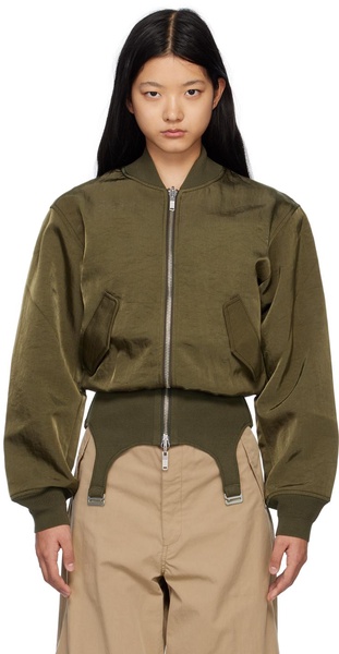 Khaki Convertible Rib Reversible Bomber Jacket