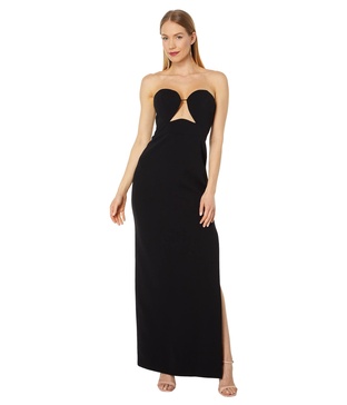 BCBGMAXAZRIA Women's Strapless Long Evening Dress W Wire Cut Out Neck Bonded Bodice Floor Length Column Skirt Side Slit