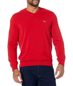 Lacoste Men's Long Sleeve Regular Fit V-neck Organic Cotton Sweater