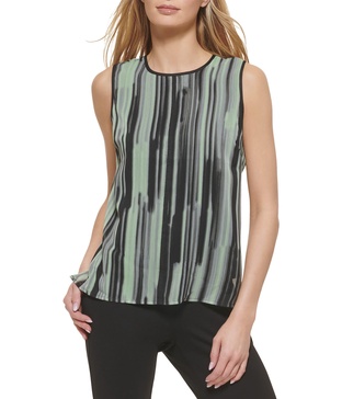 DKNY Women's Sleeveless Zip-Closure Crew Neck Top