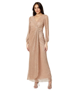 Adrianna Papell Women's Metallic Mesh Draped Gown