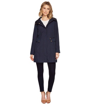 Cole Haan Women's Packable Hooded Rain Jacket with Bow