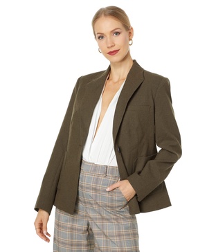 BCBGMAXAZRIA Women's Relaxed Single Breasted Blazer Long Sleeve Button Front Peak Lapel Jacket