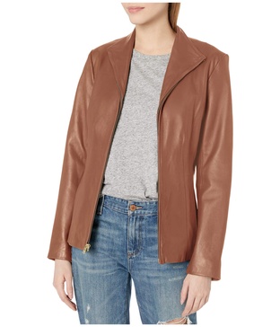 Cole Haan Women's Leather Wingtip Collared Jacket