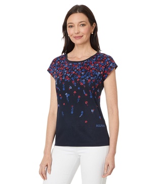 Tommy Hilfiger Women's Ombre Floral Print Cap Sleeve T-Shirt