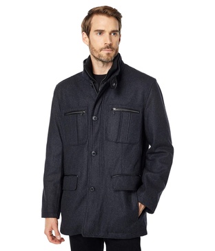 Cole Haan Men's Wool Melton Coat with Nylon Bib