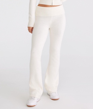 flare mid-rise fold-over sweater pants