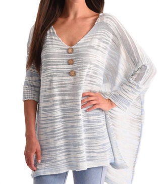 v-neck 3/4 sleeve tunic in sky blue