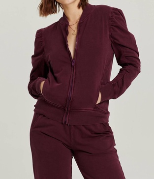 kaya ruched zip up jacket in prune