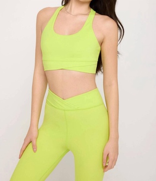 evie wrap front bra top in acid lime