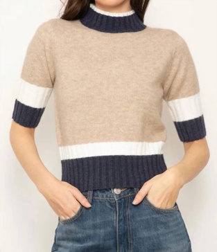 millie quarter sleeve turtleneck sweater in oatmeal combo