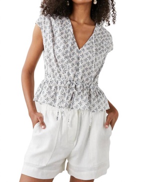 savi peplum top in white blue ivy