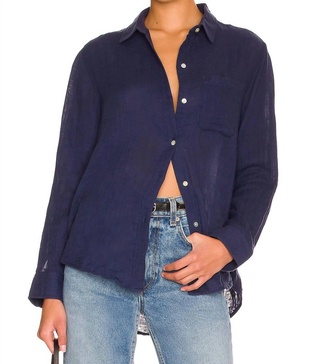 ellis cotton gauze button down shirt in indigo