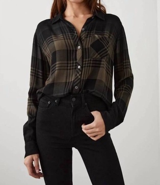 hunter plaid shirt in olive black dip dye