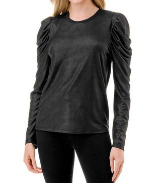 puff sleeve long sleeve top in black