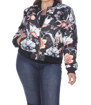 floral bomber jacket - plus size in black