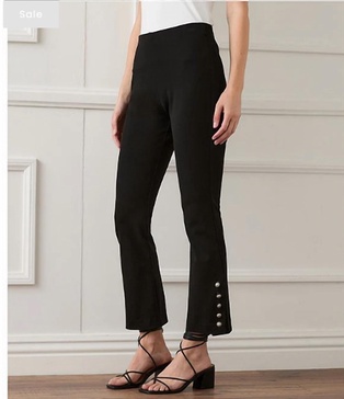 cropped button-up hem pant in black