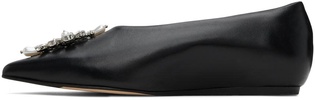 Black Embellished Pointed Toe Ballerina Flats