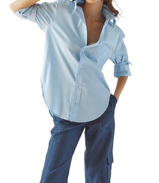 kean boyfriend solid button down shirt in blue sky