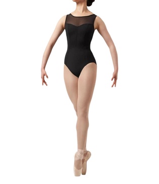 mirella chevron mesh back leotard in black