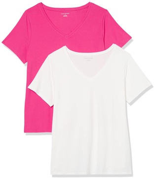 Amazon Essentials Women's Short-Sleeve V-Neck T-Shirt (Available in Plus Size), Multipacks