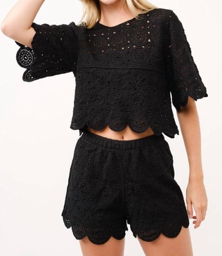 crochet lace top with scallop hem in black