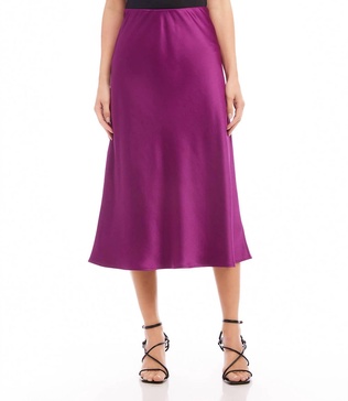 bias cut midi skirt in magenta