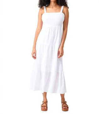 watching sunset tiered midi dress in white