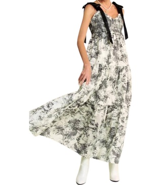 toile elegance maxi dress in black/white