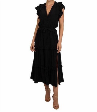 savannah tiered midi dress in black