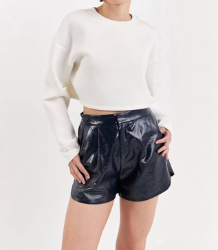 shiny pu shorts in navy