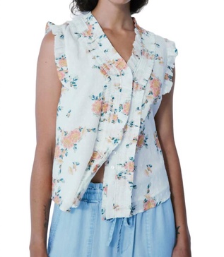 smocked frill sleeveless shirt in white floral