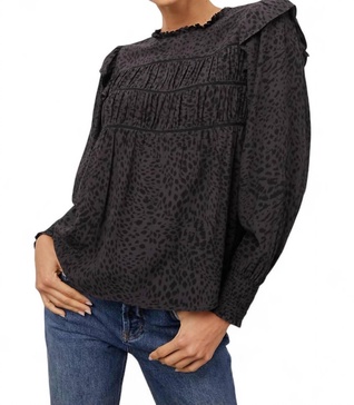 kadi ruffle blouse in spotted slate