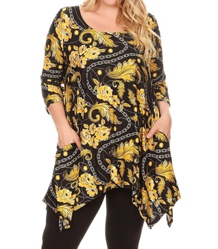 plus size alegra tunic top in black/gold