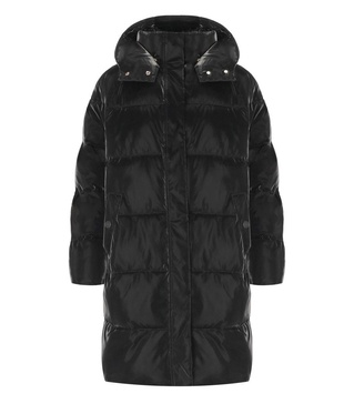 elisabetta franchi black satin hooded padded coat