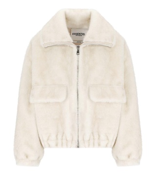 Essentiel Antwerp  Genz White Faux Fur Bomber Jacket