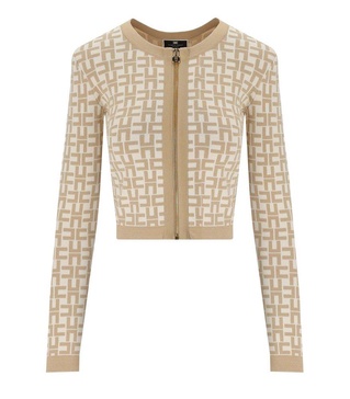 Elisabetta Franchi Monogram-Jacquard Cropped Zipped Cardigan