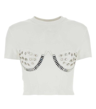 Area Embellished Short Sleeved Cropped Top