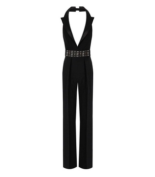 Elisabetta Franchi Embellished Waistband Halter Neck Jumpsuit