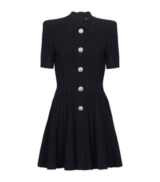 Collared Rib-Knit Mini Dress