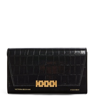 Croc-Embossed Leather Chain Wallet