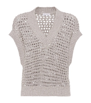 Silk-Linen Net Sweater Vest