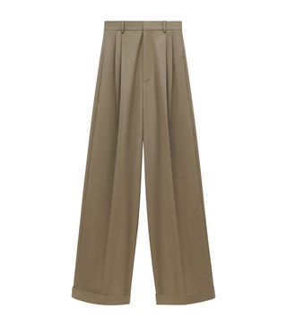 Cotton-Silk Gabardine Pleated Trousers