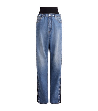 Knitted-Band Straight Jeans 