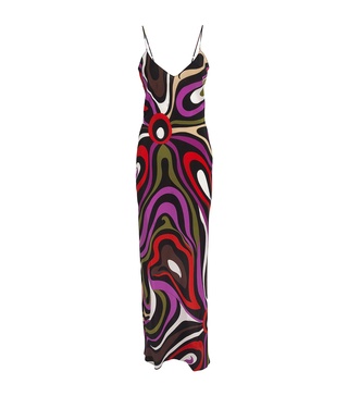 Silk Marmo Print Maxi Dress