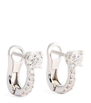 White Gold and Pavé Diamond Huggie Earrings