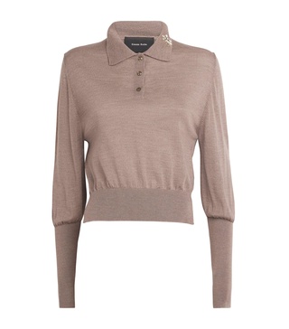 Wool-Silk Embellished Polo Sweater 