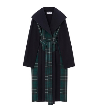 Wool-Blend Tartan Belted Coat