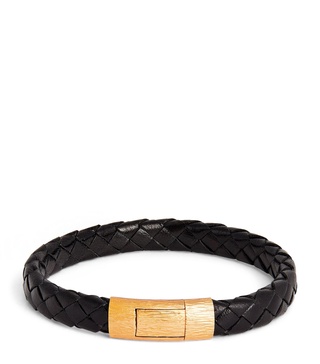 Gold-Plated Leather Braided Bracelet