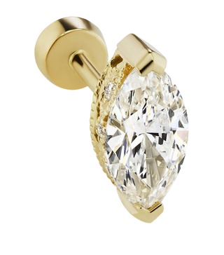 Yellow Gold Marquise Diamond Threaded Stud Earring (7mm)